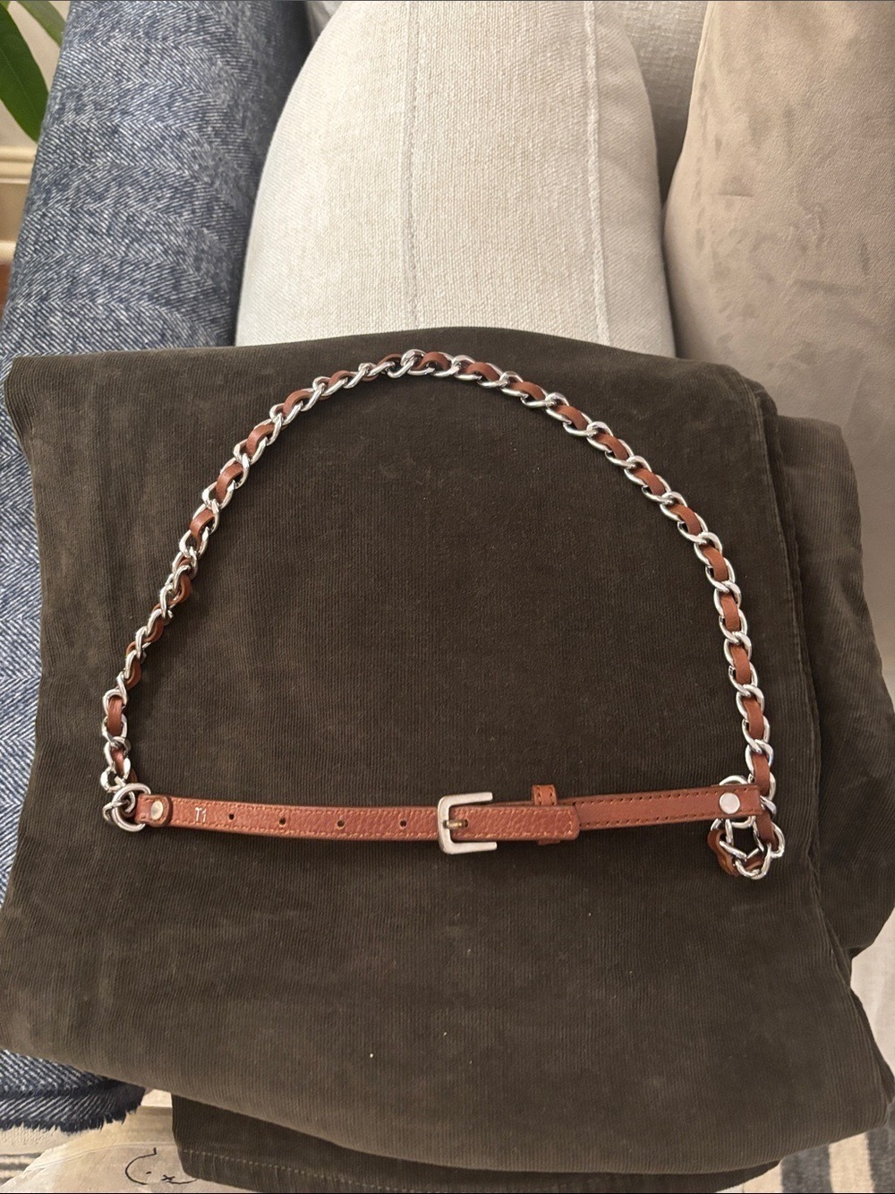 Brown Leather and Silver Chain Women's Fashion Belt